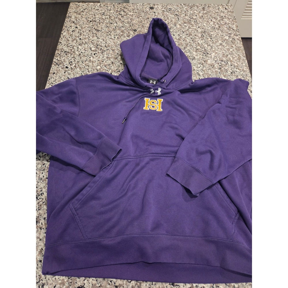 Under Armour‎ Hoodie Mens Large Purple ISH Embroidered Pullover Sweatshirt FW10